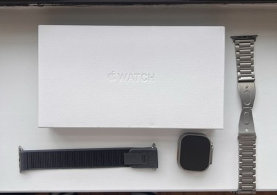 Apple Watch Ultra 49mm Titanium GPS LTE w/ Navy Nylon & Sandmarc Titanium band