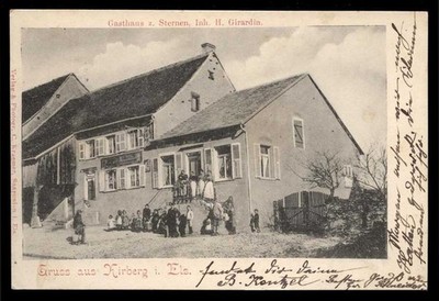 original postcard greeting from Kirberger i. ELS. inn z.sternen,inh. h. Girardin