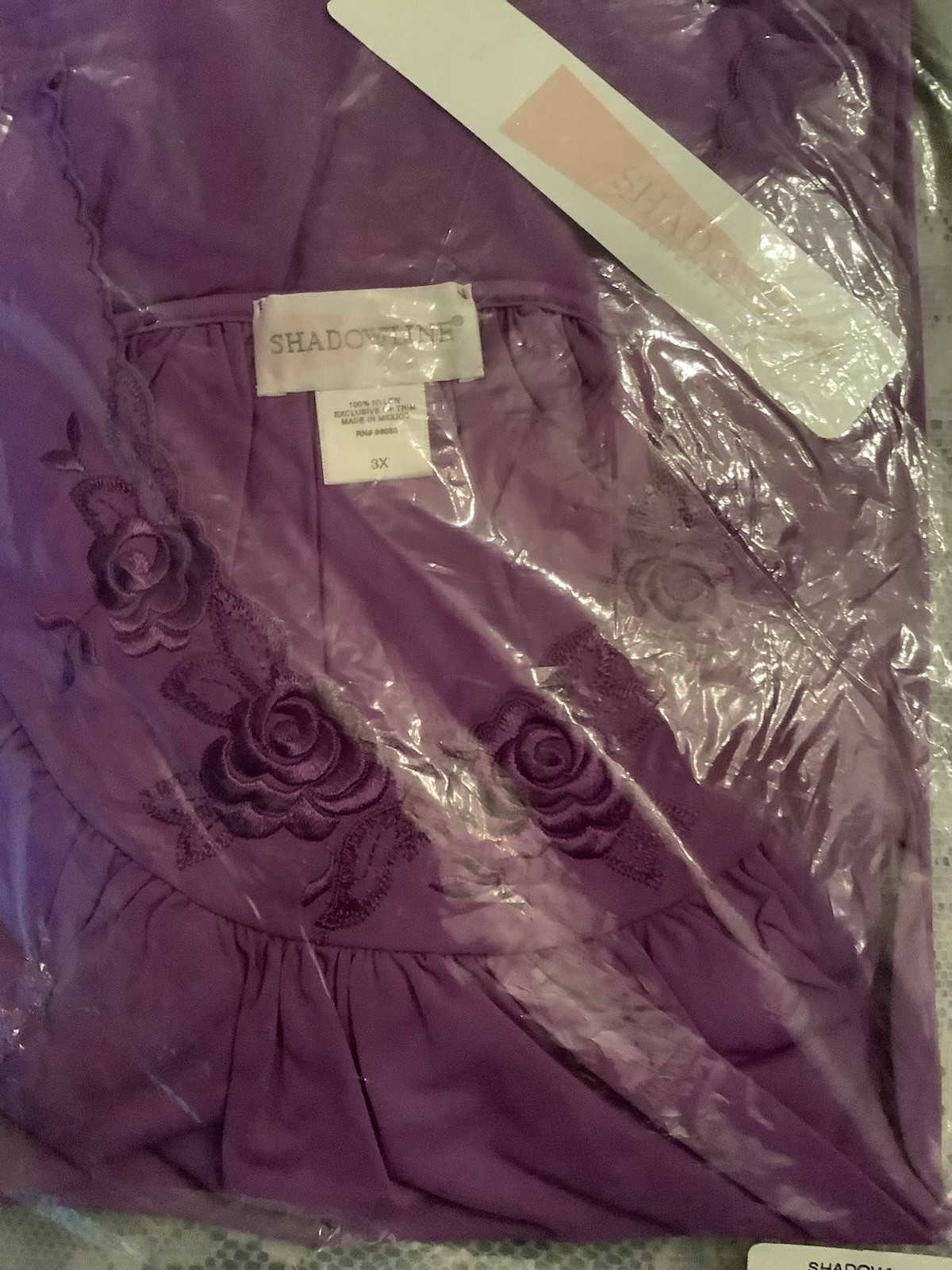 New With Tags ShadowLine Purple 3X  Floral DesignTrim Nightgown FREE SHIPPING