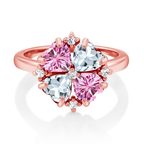 18K Rose Gold Plated Silver Ring Pink Moissanite and Aquamarine (1.91 Cttw) - Picture 2 of 3