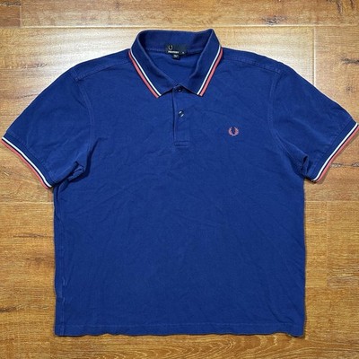 Fred Perry Polo Shirt Men L Blue Short Sleeve Pique Designer Luxury Preppy Retro