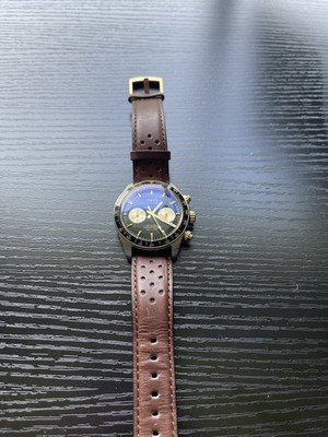 Timex Waterbury Heritage Chronograph Black And Gold Brown Leather Strap