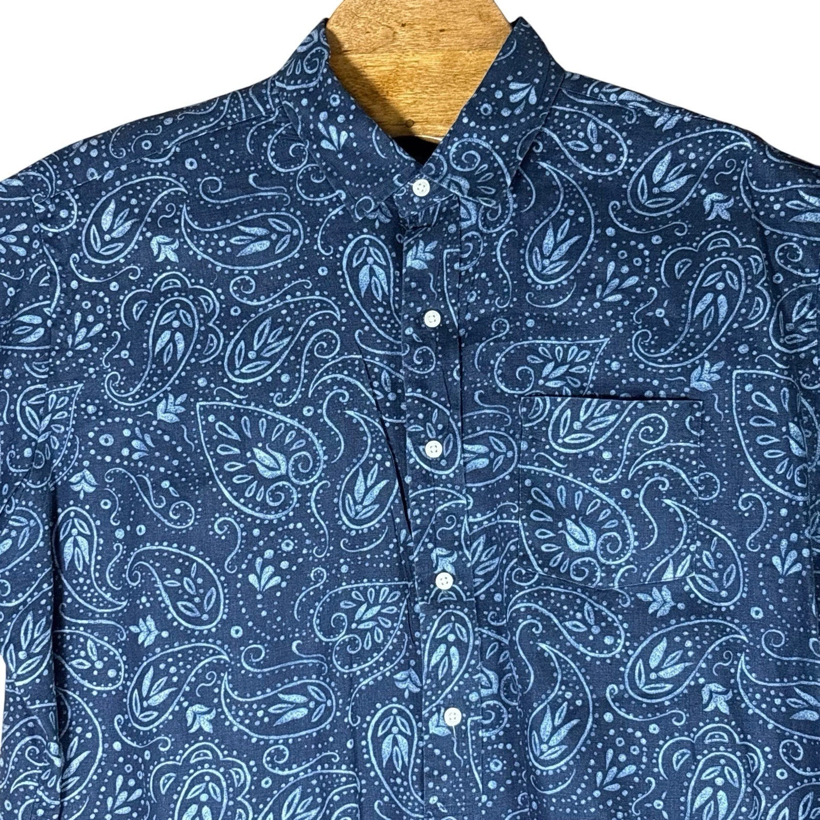 Polo Ralph Lauren 100% Linen Shirt Men Size XL Blue Paisley Cambridge Button