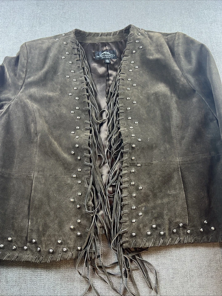 Chaqueta Montanaco 100% Gamuza Genuina Flecos Talla Mujer’s XL Boho Hippie Hipster Foto 2 de 4
