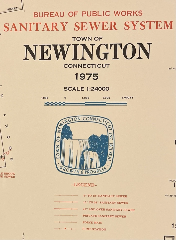 Mapa de calles del sistema de alcantarillado sanitario MDC vintage 1975 de Newington, Connecticut Foto 2 de 4