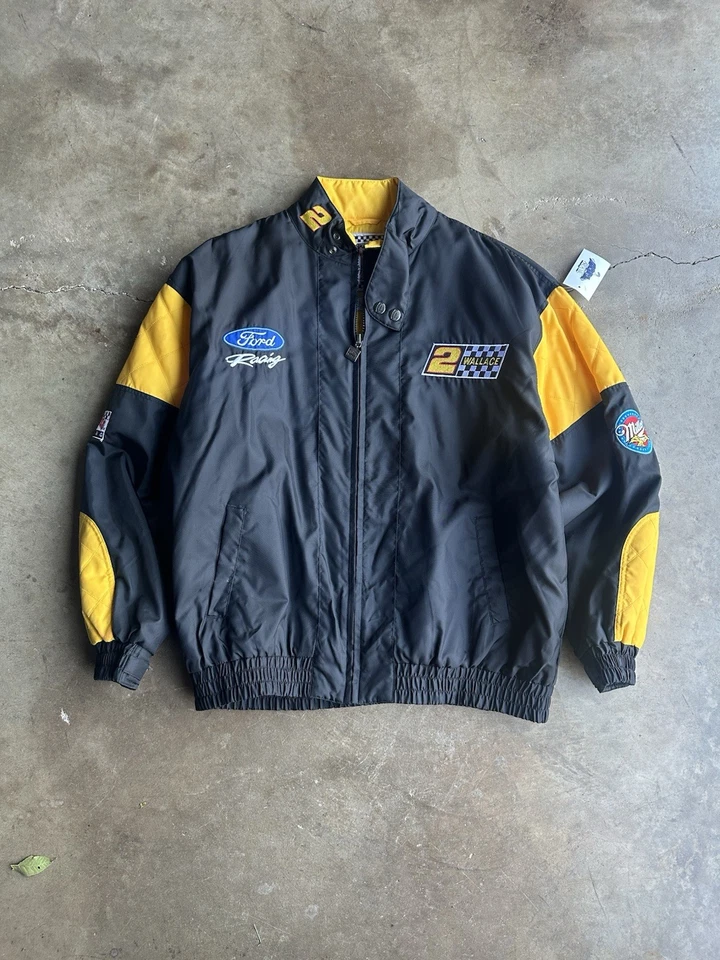 Chaqueta acolchada vintage oxidada Wallace NASCAR nuez moscada Ford Racing talla XL Foto 2 de 4