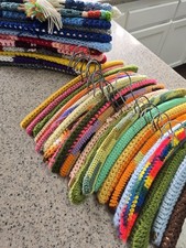 Vintage 32 Yarn Covered Hangers Crocheted Hipster Handmade Lot Epic Colorway