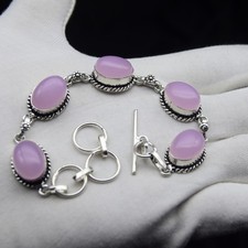 Pink Rose Quartz Gemstone Chain Bracelet 925 Sterling Silver Jewelry Size- 8"