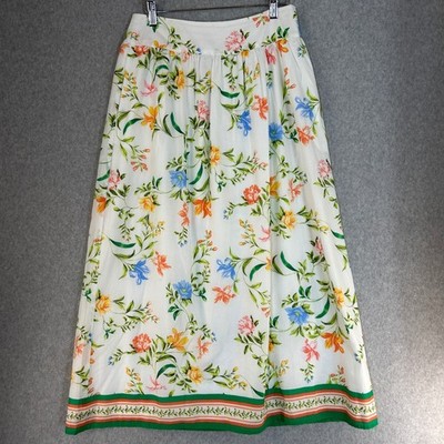 WAYF Anthropologie Cotton Midi Skirt White Floral Pockets Spring Easter Sz Small