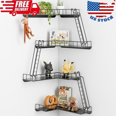 Fire Escape Wall Shelf - Modern City Style 4-Tier Corner Wall Shelves, Metal