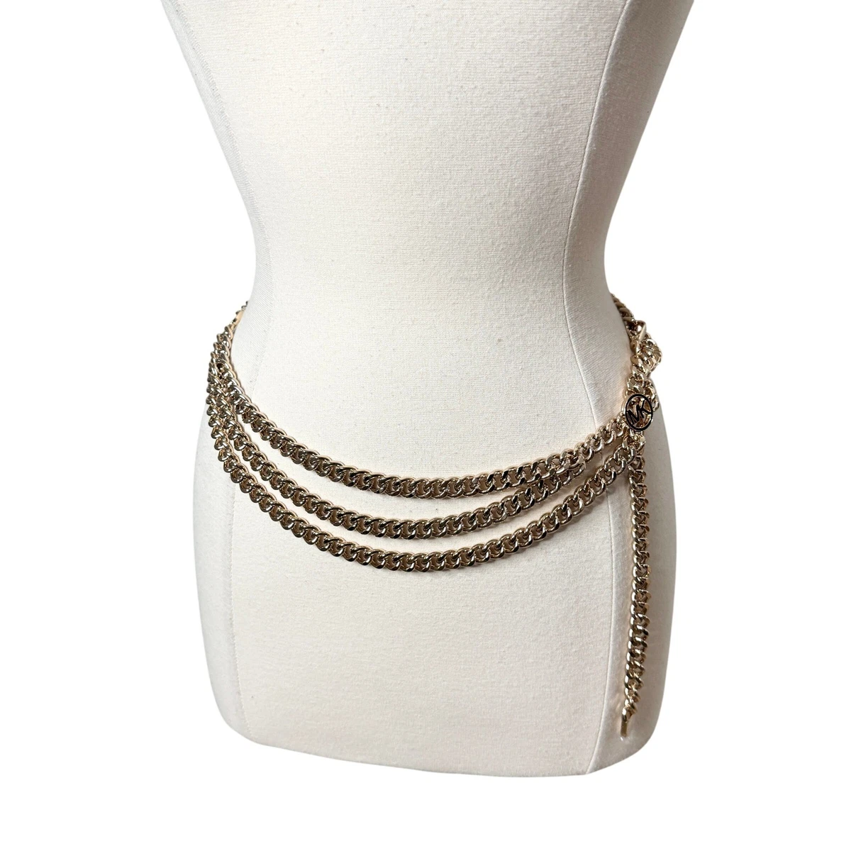 Michael Kors Silver Chain Belt with Gold And Brown MK Medallion Michael Kors Metallic MK Reversible Leather Belt | Neiman Marcus main image 3