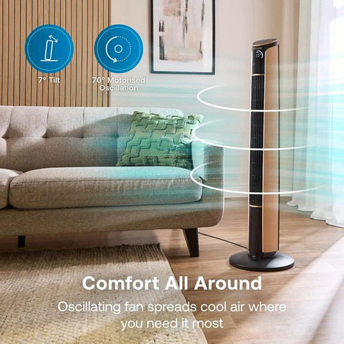 Dimplex Ion Fresh Bladeless Tower Fan 70° Oscillation 3 Speeds Thermostat Remote