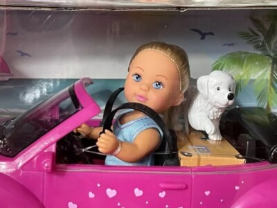 Simba Toys Evi's Beetle Car & 4.75'' Doll Playset With Puppy Figure & Accessories