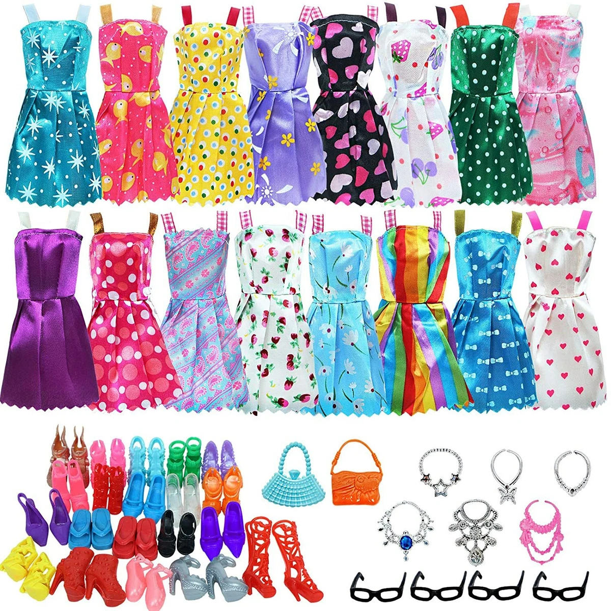 32 pcs For Doll Barbie Clothes and Accessories 10 pcs Party Dresses 22 pcs  Shoes