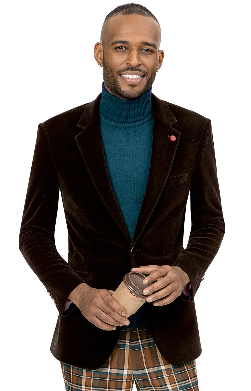 Мужской бархатный однотонный коричневый блейзер классического покроя спортивного покроя Kent - Park