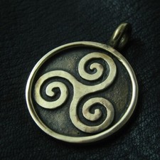 Brass Triskelion Amulet. Triskel. Symbol. Celtic Jewelry. Pagan. Neopagan.