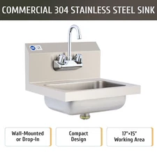 NSF 14" Wall Mount Hand Wash Sink Commercial Stainless Utility Basin