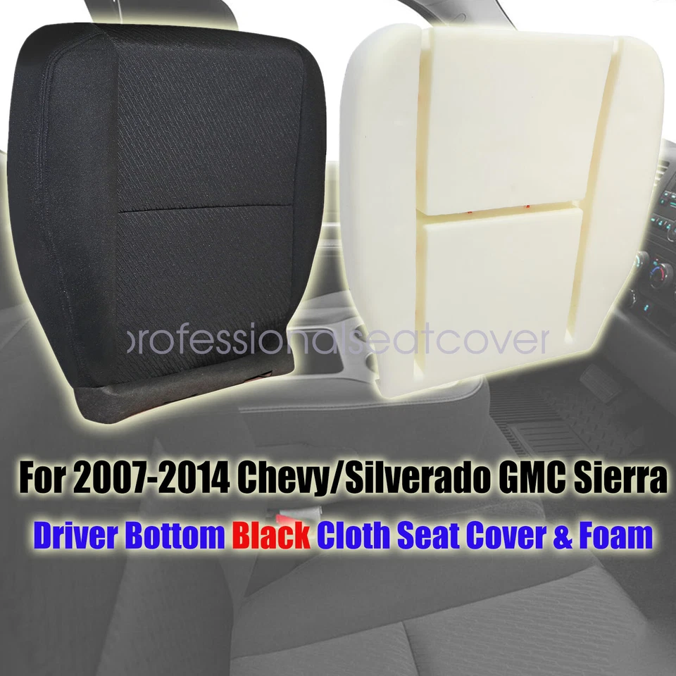 Cubierta de asiento inferior de tela y cojín de espuma negra para conductor GMC Sierra 2007-2013 Foto 2 de 4