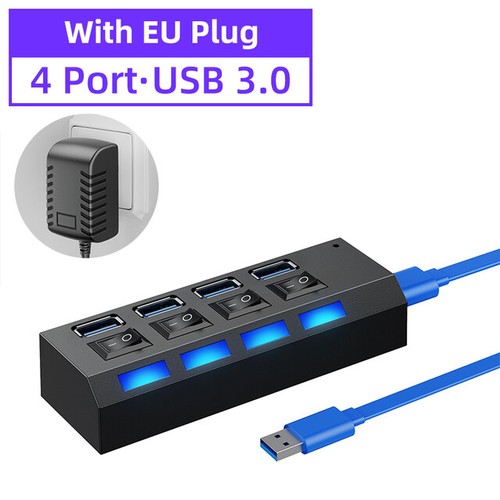 Hub USB 3.0 4 7 puertos adaptador divisor con fuente de alimentación activa distribuidor para PC portátil - Imagen 13 de 14
