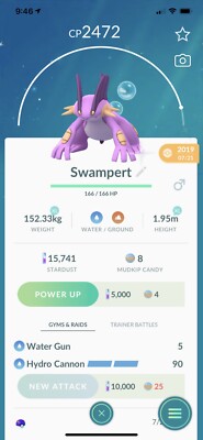 Shiny Swampert Legacy Moveset High CP Registered Pokemon Go | eBay