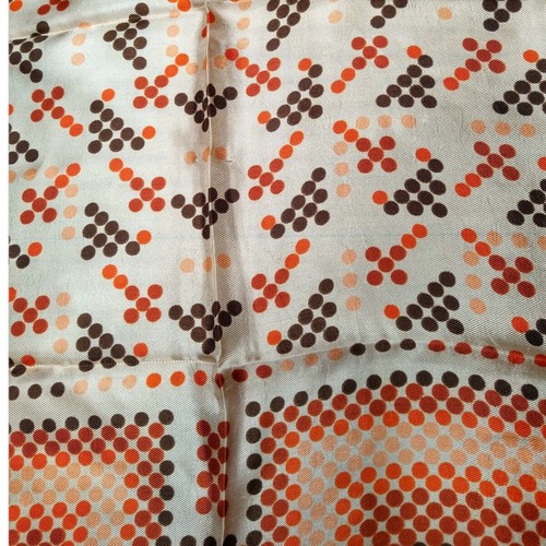 70's Vintage Brown & Orange Dotted Square Silk Scarf - Picture 2 of 3