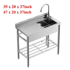 Commercial Kitchen Sink Prep Table w/ Faucet Stainless Steel Single Compartment