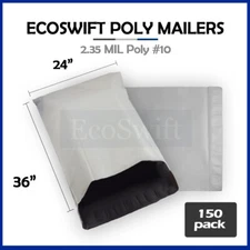 150 24x35 LARGE EcoSwift White Poly Mailers Shipping Envelope Self Sealing Bags