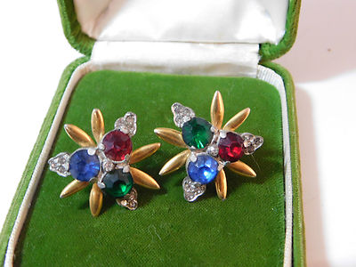 Antique Gold Tone Gem Screw Back Earrings Buy Multi Gem Vintage Screw-Back Cluster Earrings 18K Gold  main image 4