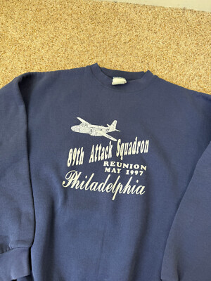 Vintage 1990s 89th Attack Squadron Philadelphia Blue Sweatshirt Sz L Graphic