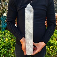 8.93LB/17.72” TOP Natural clear quartz carved obelisk crystal wand point tower
