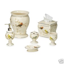 Avanti Linens Gilded Birds 6 Piece Ivory Ceramic Bath Accessory Set with Gold