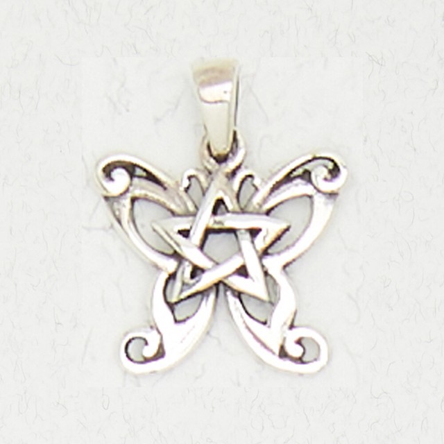 Tiny Pentagram Butterfly.925 Sterling Silver Occult Pagan Pendant