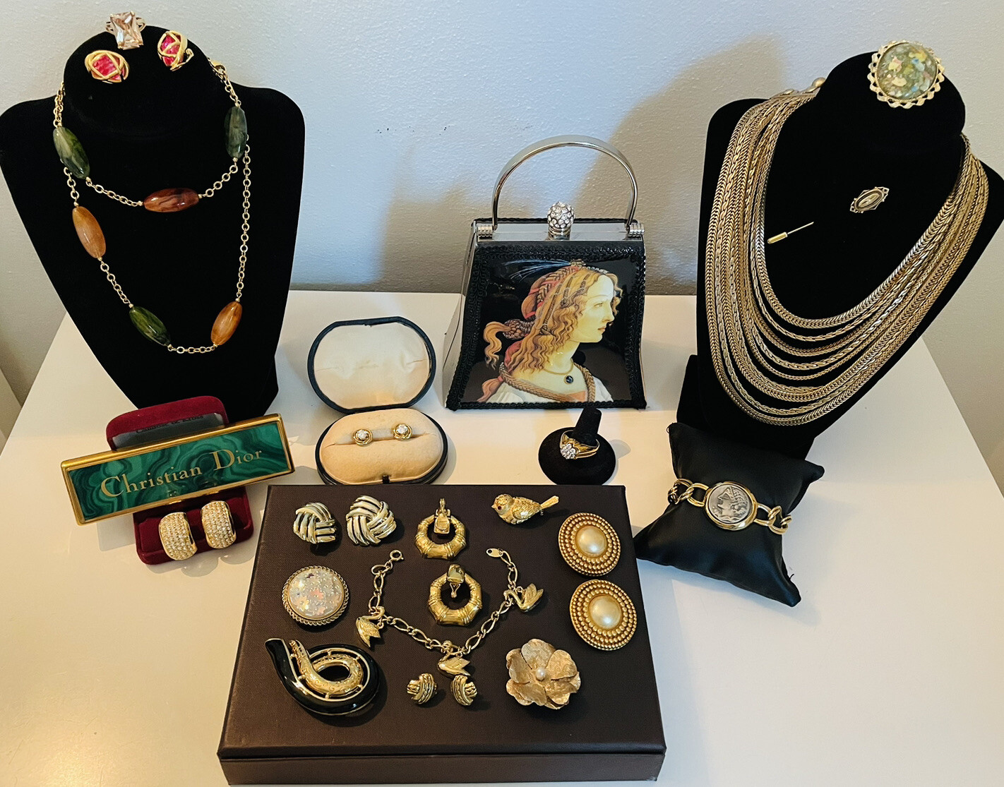 Antique Vintage Lot Gold Plated Costume Jewelry Gem