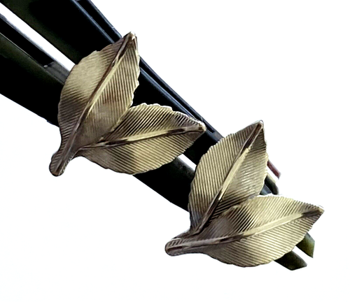14K White Solid Gold Ladies Or Child Double Leaf Post Pierced Stud Earrings - Picture 4 of 15