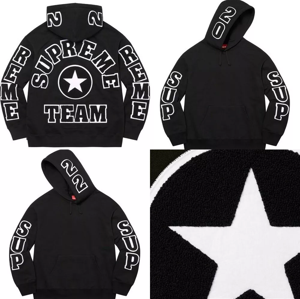 Supreme Team Chenille Hooded Sweatshirt Brushed Fleece Logo Size