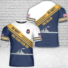Custom Name US Navy USS Texas Gift AOP Shirt 3D T-Shirt Full Size S-5XL