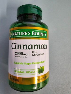 Nature's Bounty Herbal Health Cinnamon + Chromium Capsules, 2000 mg, 60 Ct