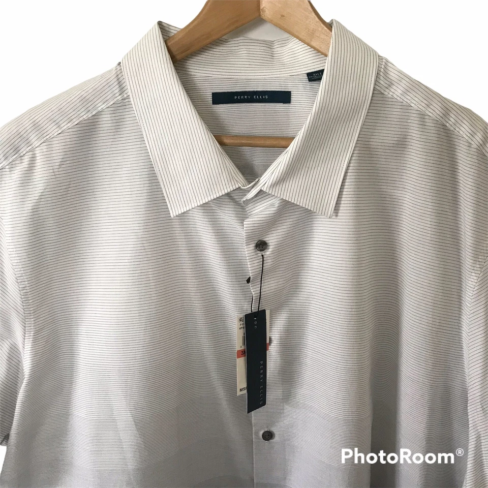 Perry Ellis Shirt Mens Big 2X Short Sleeve Black Ombré Gradient 100% Cotton $79 - Image 3 of 4