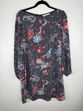 Loft Women's Floral Print Long Sleeve Sheath Knee Length Dress Size 14 Gray