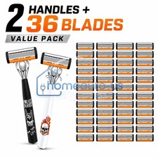 6-Blade Men's Razor with Dual Lubrication 38 Piece Set, 2 Handle & 36 Cartridges