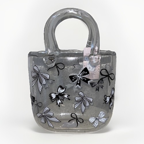 Cupcakes and Cashmere Black Bow Glass Handbag Purse Vase Hand Painted Viral NEW