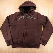 vtg y2k ABERCROMBIE  FITCH faux fur lined full hoodie sweatshirt LARGE wolf jaw