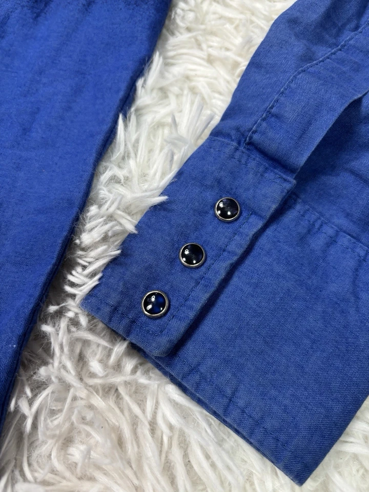 Mens Vintage Wrangler Aztec Cowboy Western Shirt Blue Snap Buttons Size Medium - Image 4 of 4