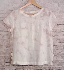 C & C California Top Women’s Small Tye Dye White Linen Beachy Coastal Casual