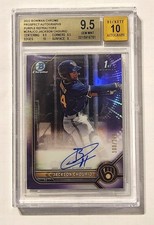 2022 Bowman Chrome Jackson Chourio Purple Prospect Auto CPA-JCO 100/250 9.5/10