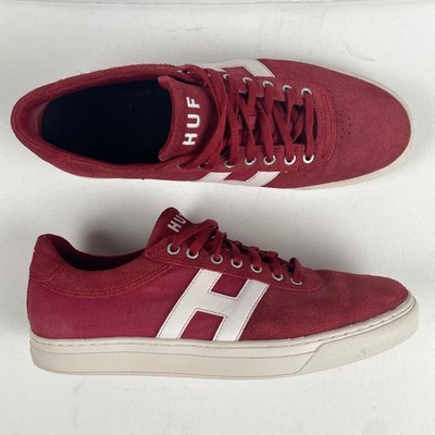 HUF Soto Skate Shoes Red Suede Canvas Cupsole Low Top Skater - Mens Size 10
