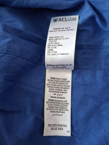 New M&S Per Una Royal Blue/White Linen Mix Pretty Sleeveless V-neck Dress Size14 - Picture 14 of 15