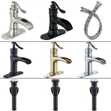 Waterfall Bathroom Sink Faucet Basin Single Handle 3 Holes Mixer Tap with Drain