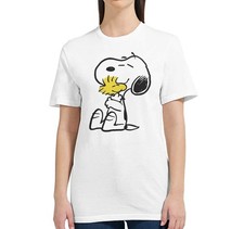 T-shirt donna Peanuts Snoopy Woodstock vintage abbraccio BFFs amore retrò anni 80 90
