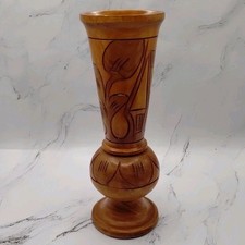 Hand Carved Turned Wooden Vase Rustic Decor 10" Tall
